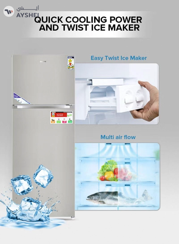 GEEPAS 595L Gross/465L Net Capacity No Frost Double Door Refrigerator| With Inverter Compressor, Interior LED Lighting, Multi Air Flow, Stainless Steel Finish, Recessed Handle, Chrome Bottle Holder & Chiller Shelves, Glass Shelves, Freezer- 100L capacity 0 W GRF6021SSXN Silver