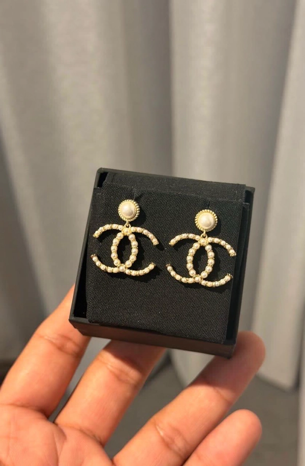 Chanel CC Pearl Drop Earrings