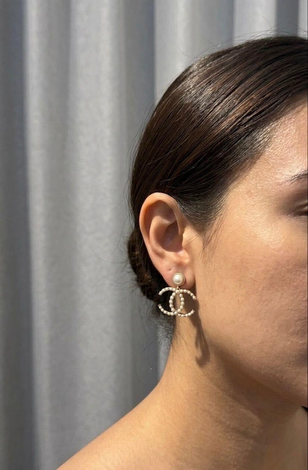 Chanel CC Pearl Drop Earrings