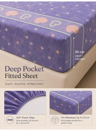 4-Piece Printed Cotton Bedsheet Set, Heart Pattern, 100% Cotton, 125 GSM, 1 Fitted Sheet + 1 Flat Sheet + 2 Pillowcases – Available in Single and King Sizes-3