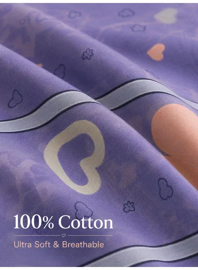 4-Piece Printed Cotton Bedsheet Set, Heart Pattern, 100% Cotton, 125 GSM, 1 Fitted Sheet + 1 Flat Sheet + 2 Pillowcases – Available in Single and King Sizes-4