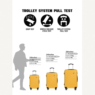 Para John ABS Material 3-Piece Hardsided Luggage Set | 4-Wheel Spinner Trolley | Small (10kg), Medium (20kg), Large (30kg)yellow-3