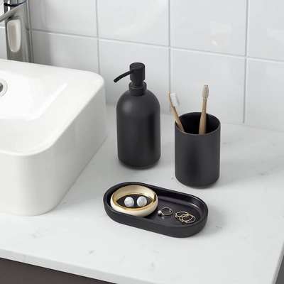 GANSJÖN 3-piece bathroom set, black-1