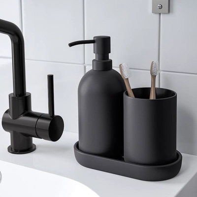 GANSJÖN 3-piece bathroom set, black-2