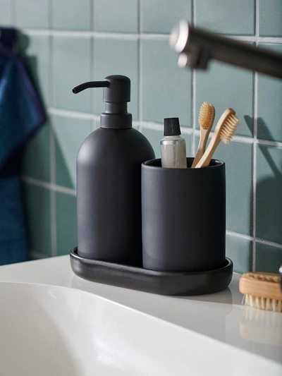 GANSJÖN 3-piece bathroom set, black-3