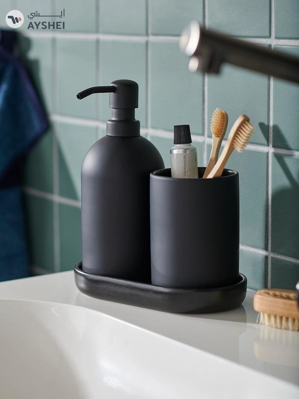 GANSJÖN 3-piece bathroom set, black-3-3