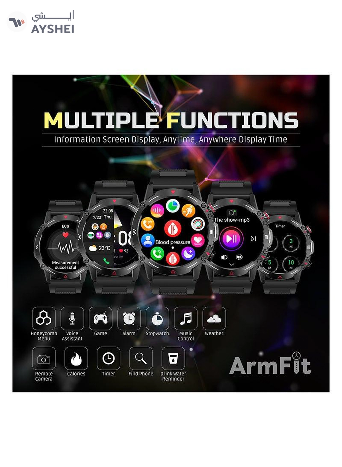 ARMFIT Hulk Smartwatch For Men, AMOLED Always On Display Bluetooth Calling Waterproof Fitness Watches Compatible With Android iOS Black-3-3