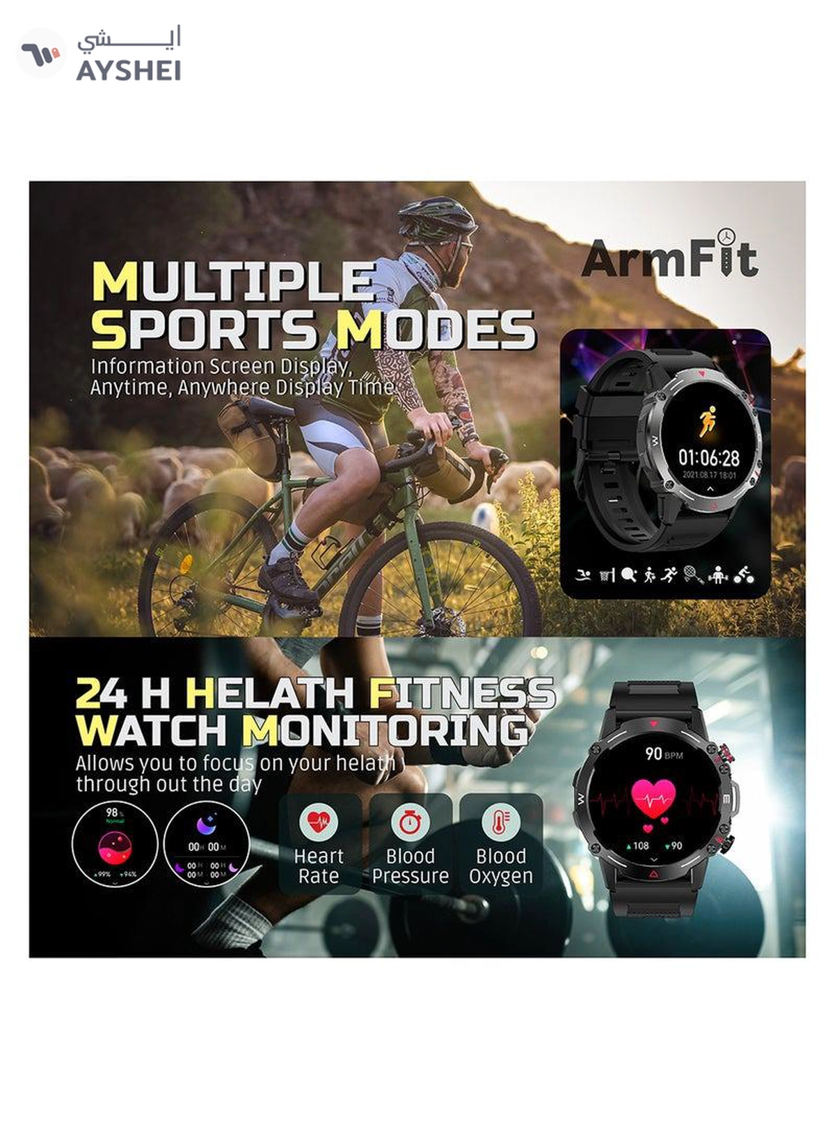 ARMFIT Hulk Smartwatch For Men, AMOLED Always On Display Bluetooth Calling Waterproof Fitness Watches Compatible With Android iOS Black-2-2