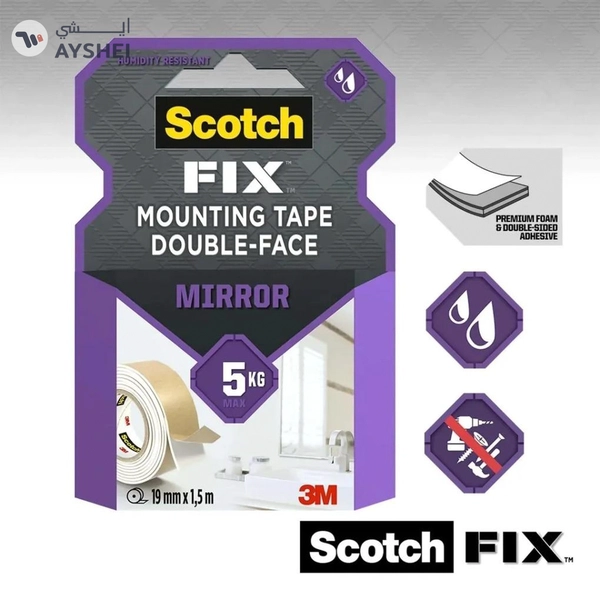 3M Scotch Fix Double-Face Mirror Mounting Tape – 19 mm x 1.5 m