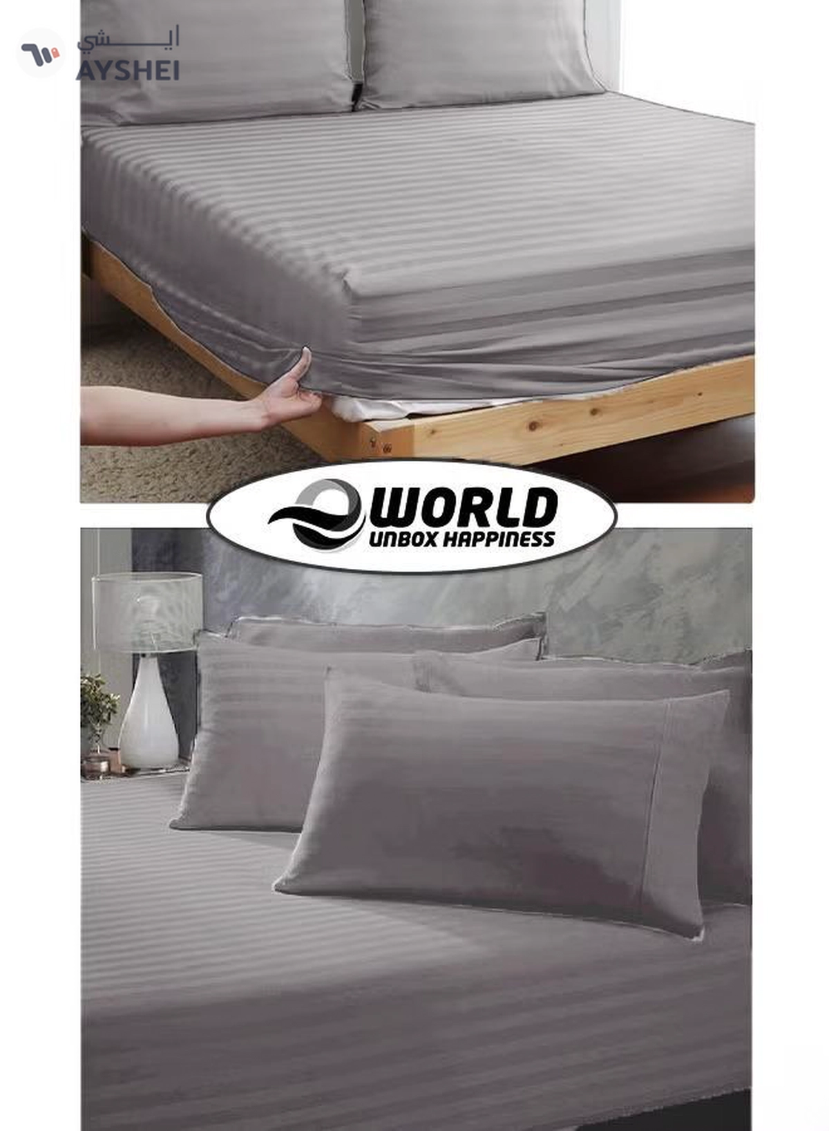 Eworld 3 Piece Luxury Grey Striped Bed Sheet Set with 1 Deep Pocket Fitted Sheet and 2 Pillowcases-4-4