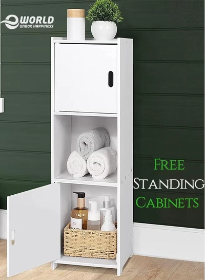 Eworld 3-Tier Free Standing Bathroom Furniture Cabinets with Doors Suitable for Livingroom -0