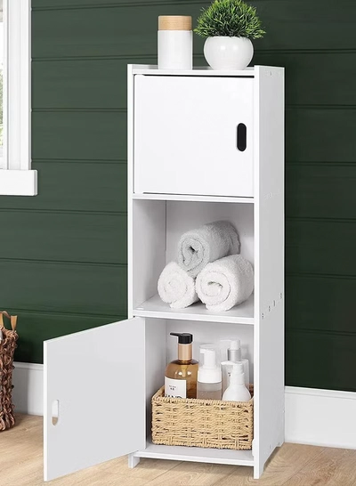 Eworld 3-Tier Free Standing Bathroom Furniture Cabinets with Doors Suitable for Livingroom -2