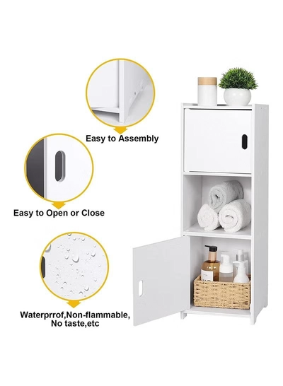 Eworld 3-Tier Free Standing Bathroom Furniture Cabinets with Doors Suitable for Livingroom -5