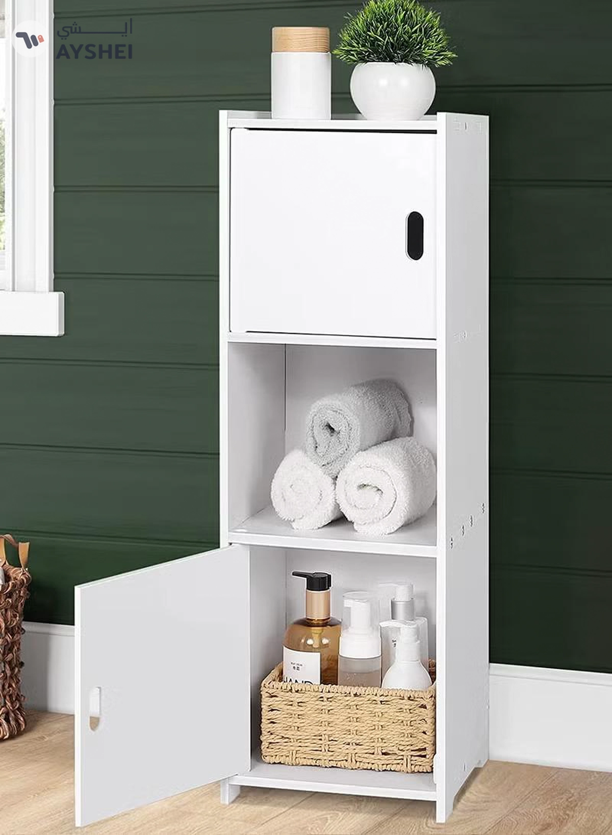 Eworld 3-Tier Free Standing Bathroom Furniture Cabinets with Doors Suitable for Livingroom -2-2
