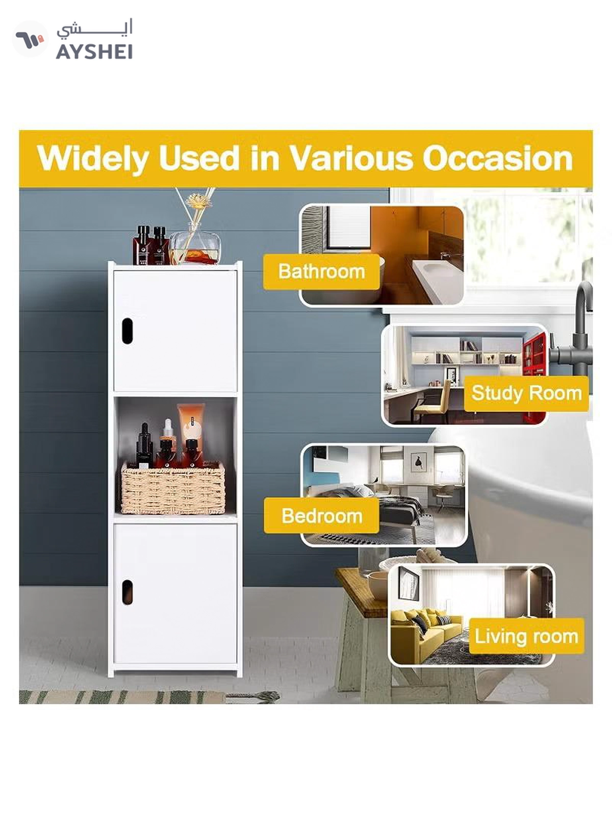 Eworld 3-Tier Free Standing Bathroom Furniture Cabinets with Doors Suitable for Livingroom -3-3
