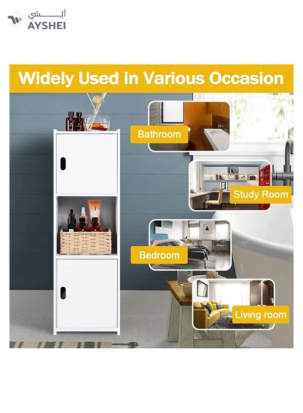 Eworld 3-Tier Free Standing Bathroom Furniture Cabinets with Doors Suitable for Livingroom 
