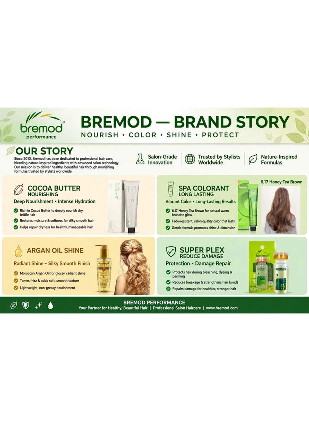 Bremod Professional Hair Color Collection – Cocoa Butter Color Cream, Argan Oil Treatment Serum, and Super Plex Damage Protection Additive Designed for Gentle Coloring, Stronger Bonds, Shine, Smoothness, and Healthy-Looking Hair
