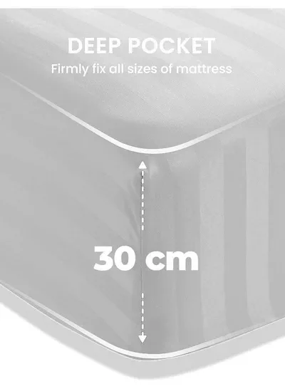 4-Piece Luxury White Striped Bedding Set Includes 1 Regular Bedsheet, 1 Fitted Bed Sheet, and 2 Pillow Cases for Ultimate Hotel-Inspired Sophistication in King, Queen and Single Sizes-1