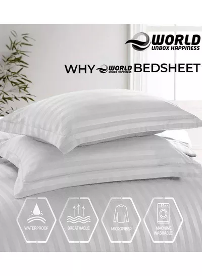 4-Piece Luxury White Striped Bedding Set Includes 1 Regular Bedsheet, 1 Fitted Bed Sheet, and 2 Pillow Cases for Ultimate Hotel-Inspired Sophistication in King, Queen and Single Sizes-2