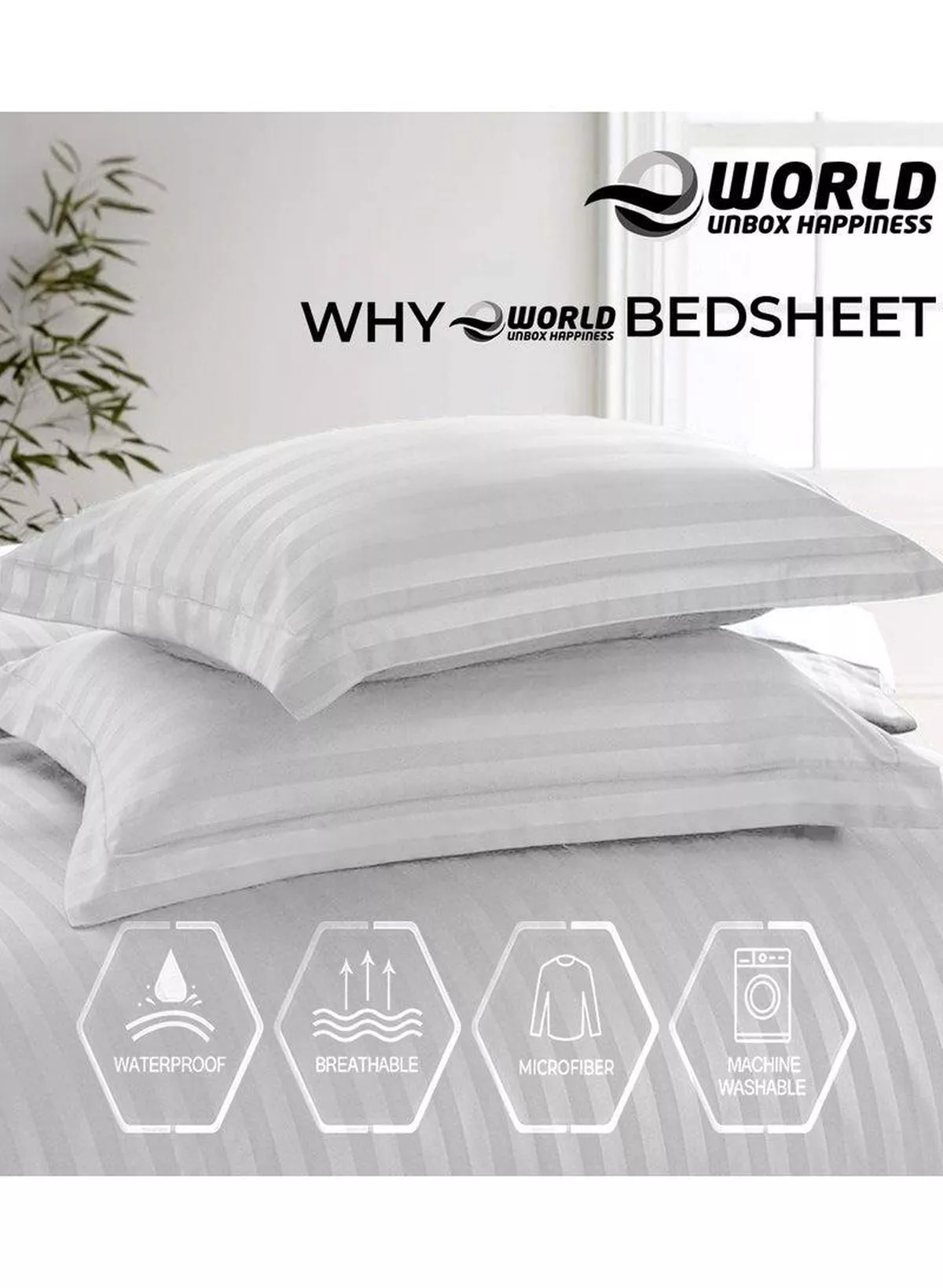 4-Piece Luxury White Striped Bedding Set Includes 1 Regular Bedsheet, 1 Fitted Bed Sheet, and 2 Pillow Cases for Ultimate Hotel-Inspired Sophistication in King, Queen and Single Sizes-2-2