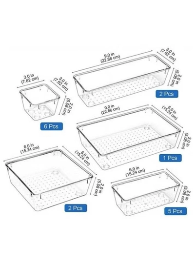 Eworld 16-Piece Clear Plastic Drawer Organizer Tray Set-1