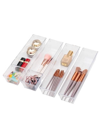 Eworld 16-Piece Clear Plastic Drawer Organizer Tray Set-3