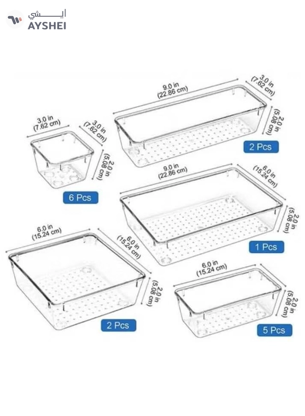 Eworld 16-Piece Clear Plastic Drawer Organizer Tray Set
