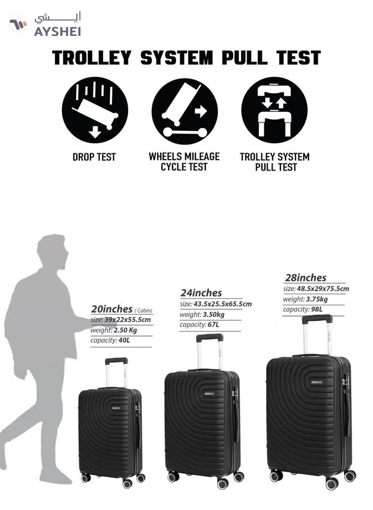 PARAJOHN Cabin Size 20-Inch ABS Lightweight Hardshell Luggage Trolley | carrying 2.5kg 4-Wheel Spinner Suitcase black-2-2
