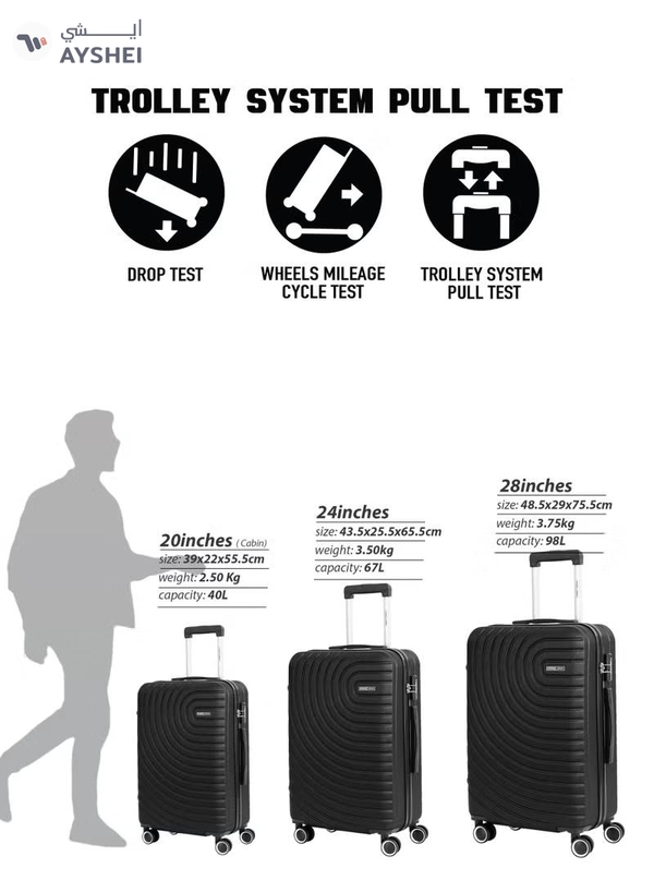 PARAJOHN Cabin Size 20-Inch ABS Lightweight Hardshell Luggage Trolley | carrying 2.5kg 4-Wheel Spinner Suitcase black