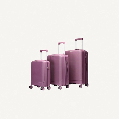 British Traveller 3 Piece Polypropylene Hard Side Spinner Luggage Trolley Set 20/24/28 Inch - Purple-0