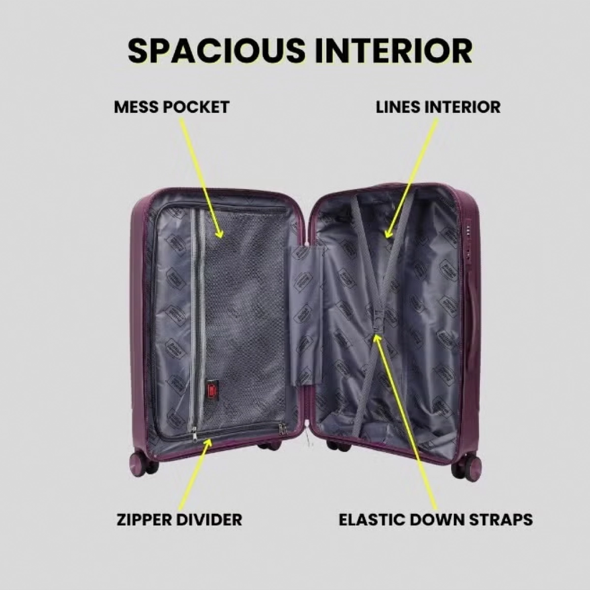 British Traveller 3 Piece Polypropylene Hard Side Spinner Luggage Trolley Set 20/24/28 Inch - Purple-4-4