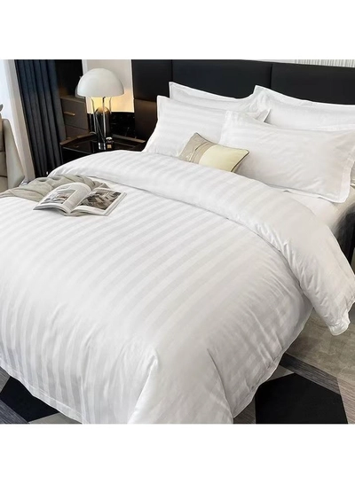 Eworld 6-Piece Premium King Size Bedding Set, White Striped Design-1 Full/King Size Luxury Bedsheet -1