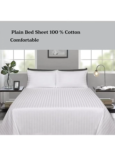 Eworld 6-Piece Premium King Size Bedding Set, White Striped Design-1 Full/King Size Luxury Bedsheet -6