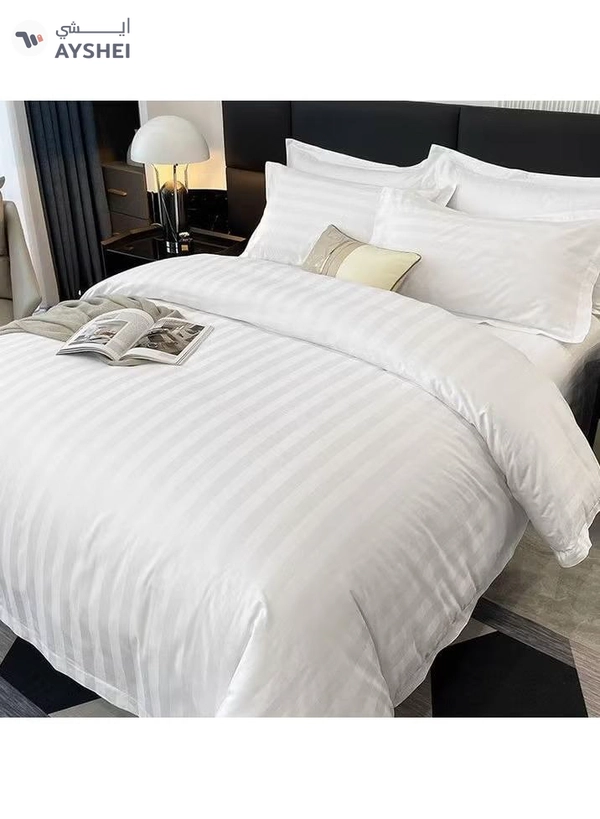 Eworld 6-Piece Premium King Size Bedding Set, White Striped Design-1 Full/King Size Luxury Bedsheet