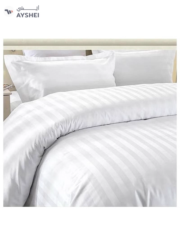 Eworld 6-Piece Premium King Size Bedding Set, White Striped Design-1 Full/King Size Luxury Bedsheet