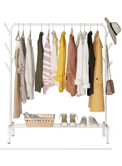 DubaiGallery Clothes Rail Heavy Duty Metal Garment Shelf Hanging Display Stand Rack White-0