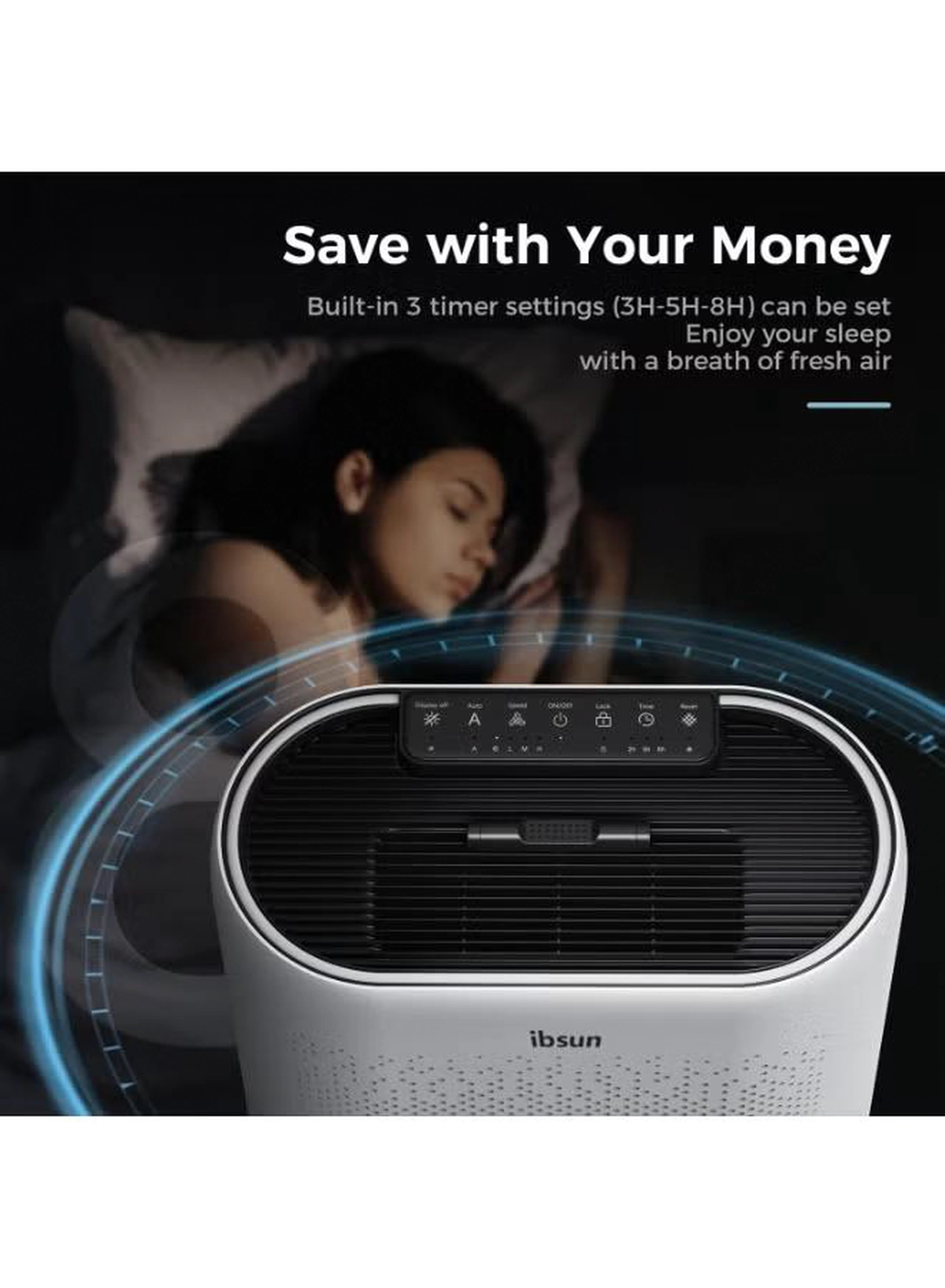 IBSUN Air Purifier Large Room Up to 60 ㎡ with Air Quality Sensors, H13 True HEPA Filter Remove 99.97% for Dust Pet Dander ZY2866-2-2