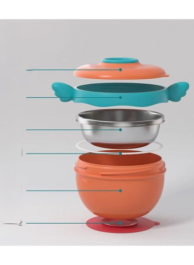Kiddoz Baby Food Water Warmer Bowl Silicone Stainless Steel Heat Preservation Babe Feeding Water Injection Suction Bowl - Pink-1