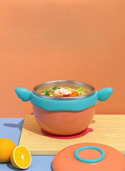Kiddoz Baby Food Water Warmer Bowl Silicone Stainless Steel Heat Preservation Babe Feeding Water Injection Suction Bowl - Pink-2