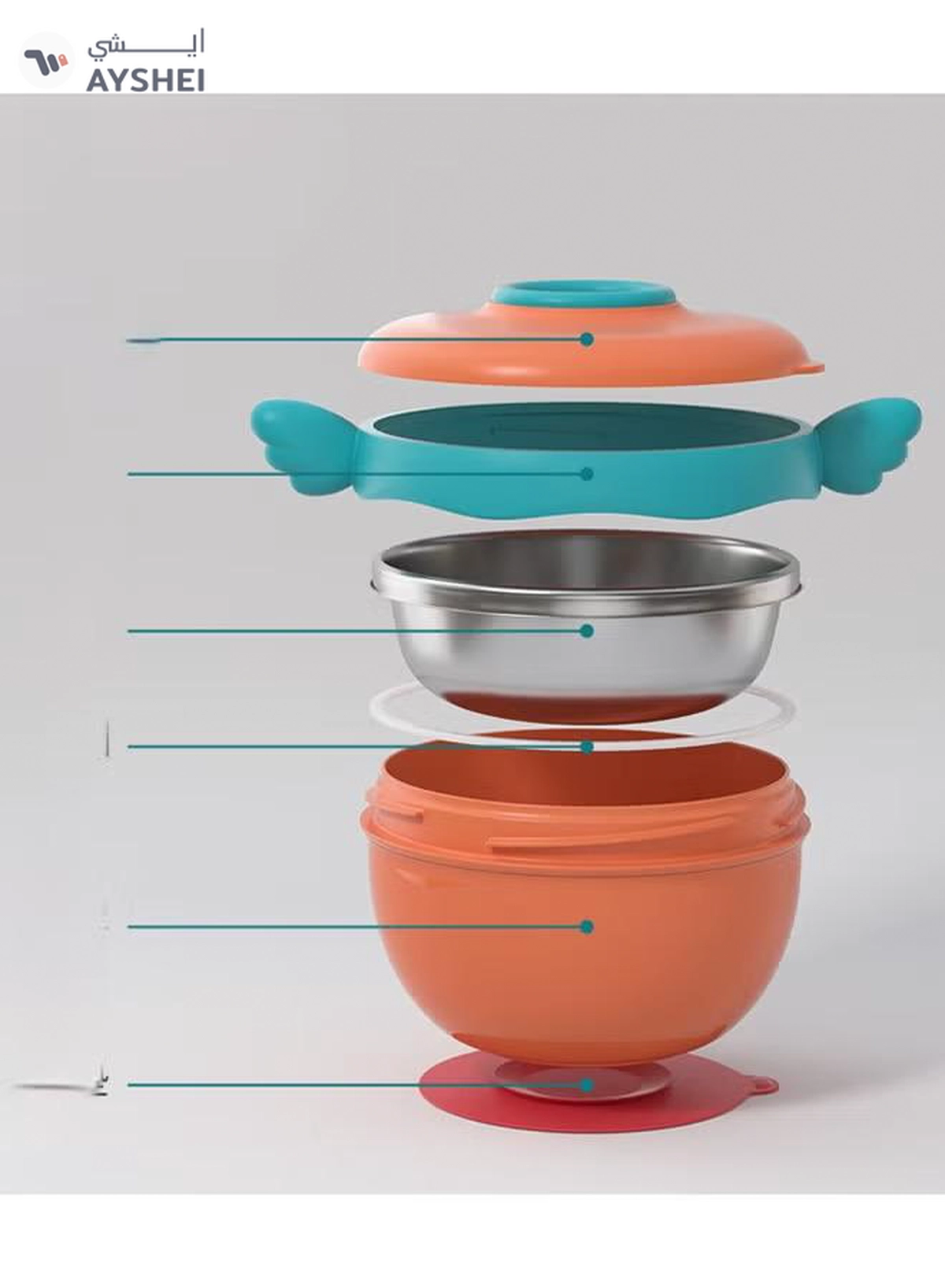 Kiddoz Baby Food Water Warmer Bowl Silicone Stainless Steel Heat Preservation Babe Feeding Water Injection Suction Bowl - Pink-1-1