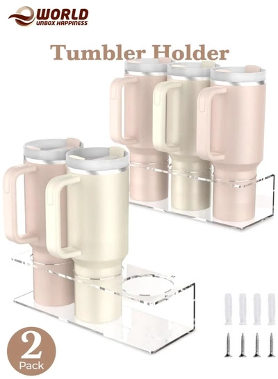 Eworld 2-Pack Acrylic Wall Mount Water Bottle Holder for 40 oz Tumblers – Clear Cup Organizer Rack-0