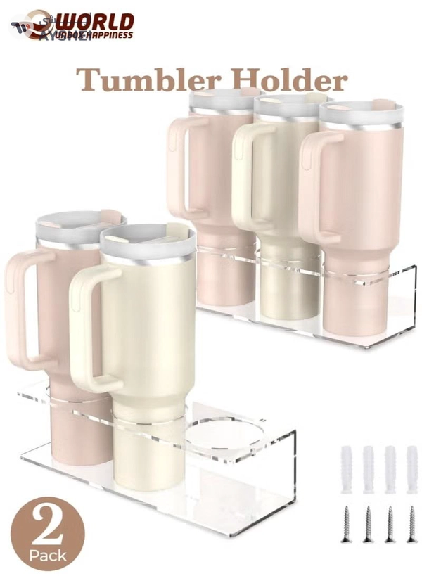 Eworld 2-Pack Acrylic Wall Mount Water Bottle Holder for 40 oz Tumblers – Clear Cup Organizer Rack