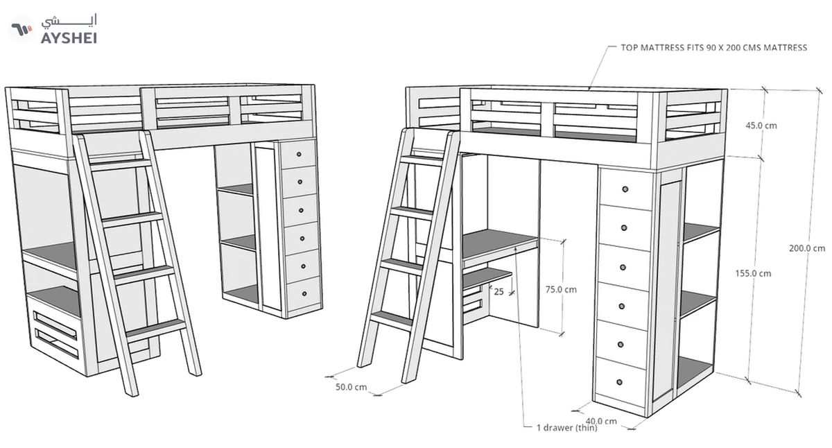 Reno Loft Bed with Desk & Storage-2-2