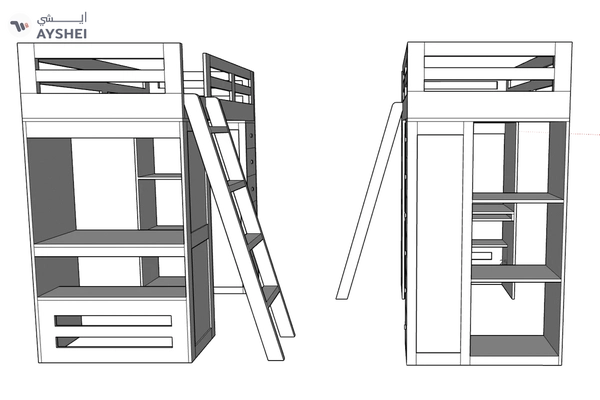 Reno Loft Bed with Desk & Storage