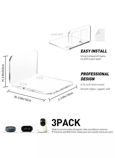 Clear Acrylic Floating Wall Shelves – Wall Mount Display for Baby Monitors, Speakers, Small Plants & Decorative Items-2