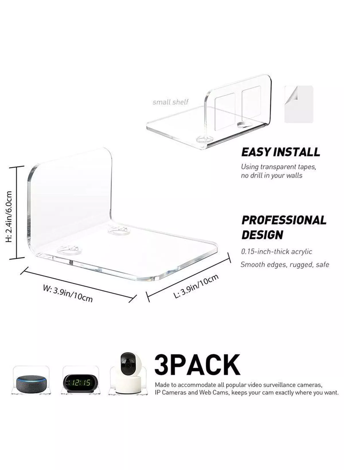 Clear Acrylic Floating Wall Shelves – Wall Mount Display for Baby Monitors, Speakers, Small Plants & Decorative Items-2-2