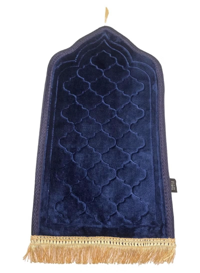 Yuwell Kids Prayer Mat Embossed Prayer Mat Anti-Slip Velvet Top Islamic Prayer Mat Sajadah Mat Prayer Rug Salah Mat For Kids Eid Gifts And Ramadan Gifts 60X35CM Dark Blue-2