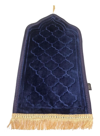Yuwell Kids Prayer Mat Embossed Prayer Mat Anti-Slip Velvet Top Islamic Prayer Mat Sajadah Mat Prayer Rug Salah Mat For Kids Eid Gifts And Ramadan Gifts 60X35CM Dark Blue-0