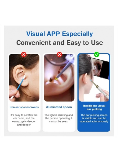 Dr. Isla P9 Intelligent Ear Pick with Camera Wireless WiFi Visual Ear Scoop Wax Cleaner Tool Bebird Wifi Smart Visual Ear Cleaner Wax Remover Endoscope Earpick Tool 500W High Precision Camera WIFI Android/IOS Connect Ear Cleaner Earwax Cleaner ( White )-2