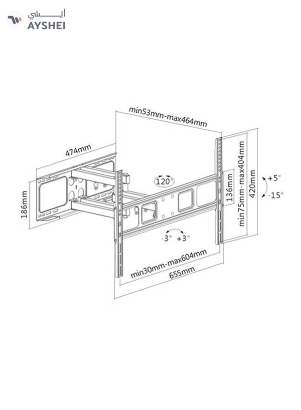 Alpha Full Motion TV Wall Mount for 32–65 Inch TVs – Swivel, Tilt, and Extend – Strong Support Black